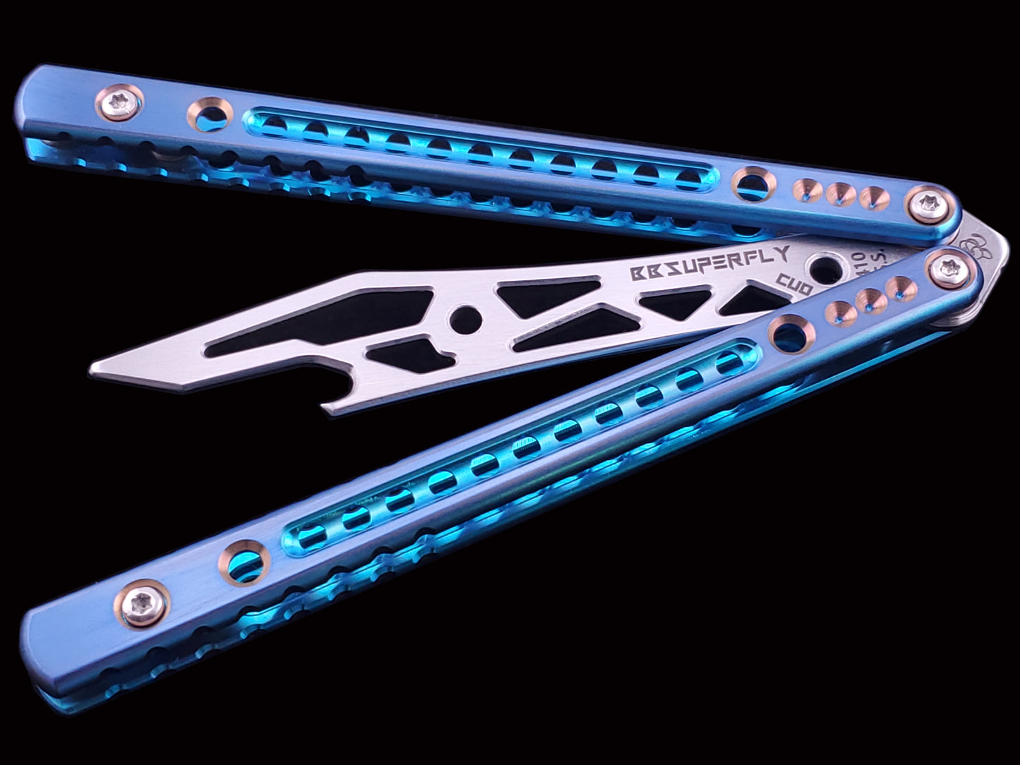 BBSuperFly Cuda with Teal,  Blue and Rose Gold Anodizing