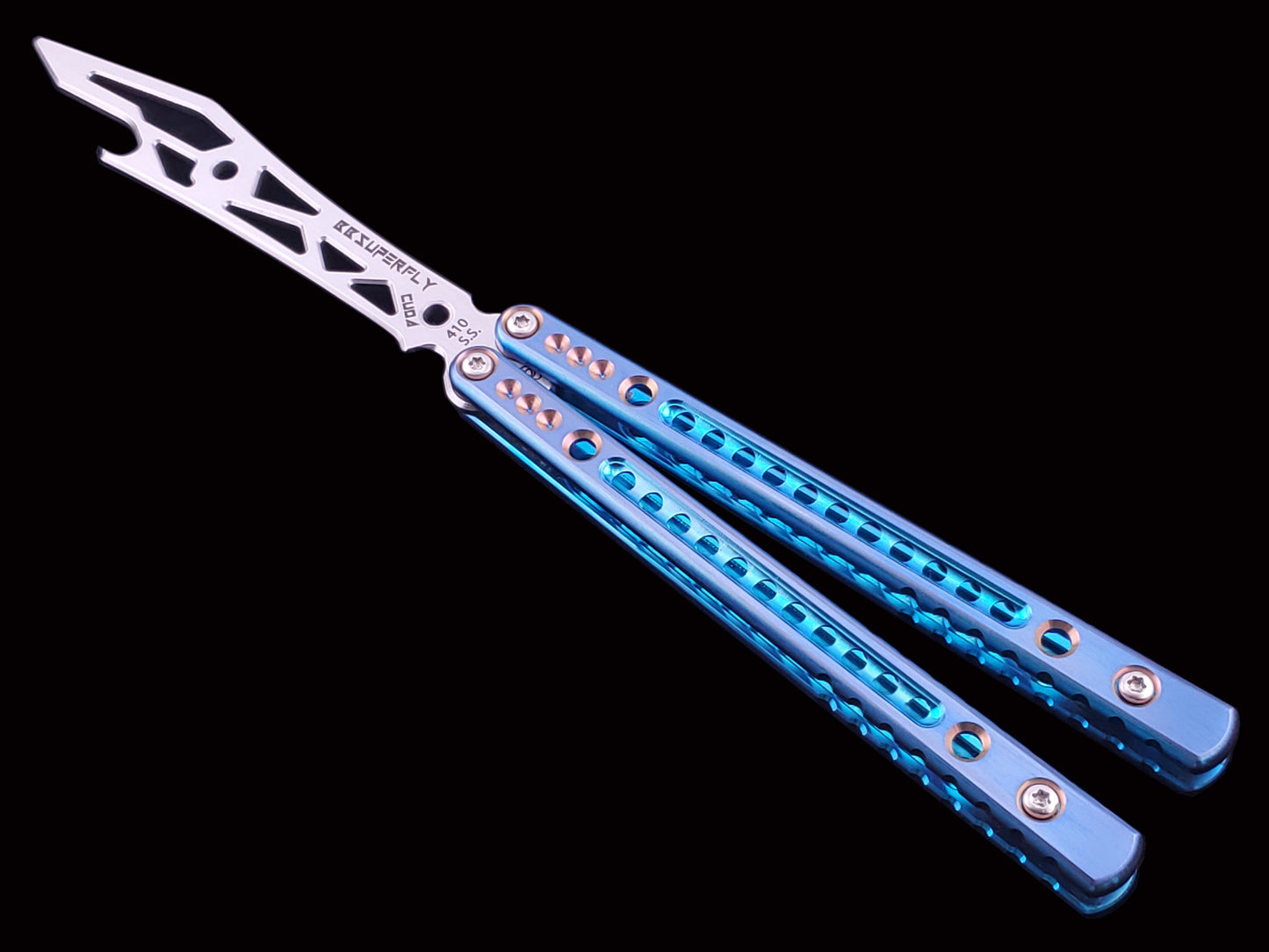 BBSuperFly Cuda with Teal,  Blue and Rose Gold Anodizing