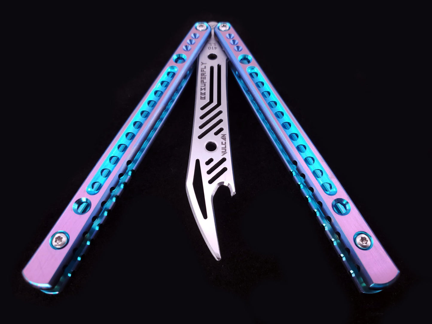 BBSuperFly Vulcan in Pink Teal and Blue Anodize