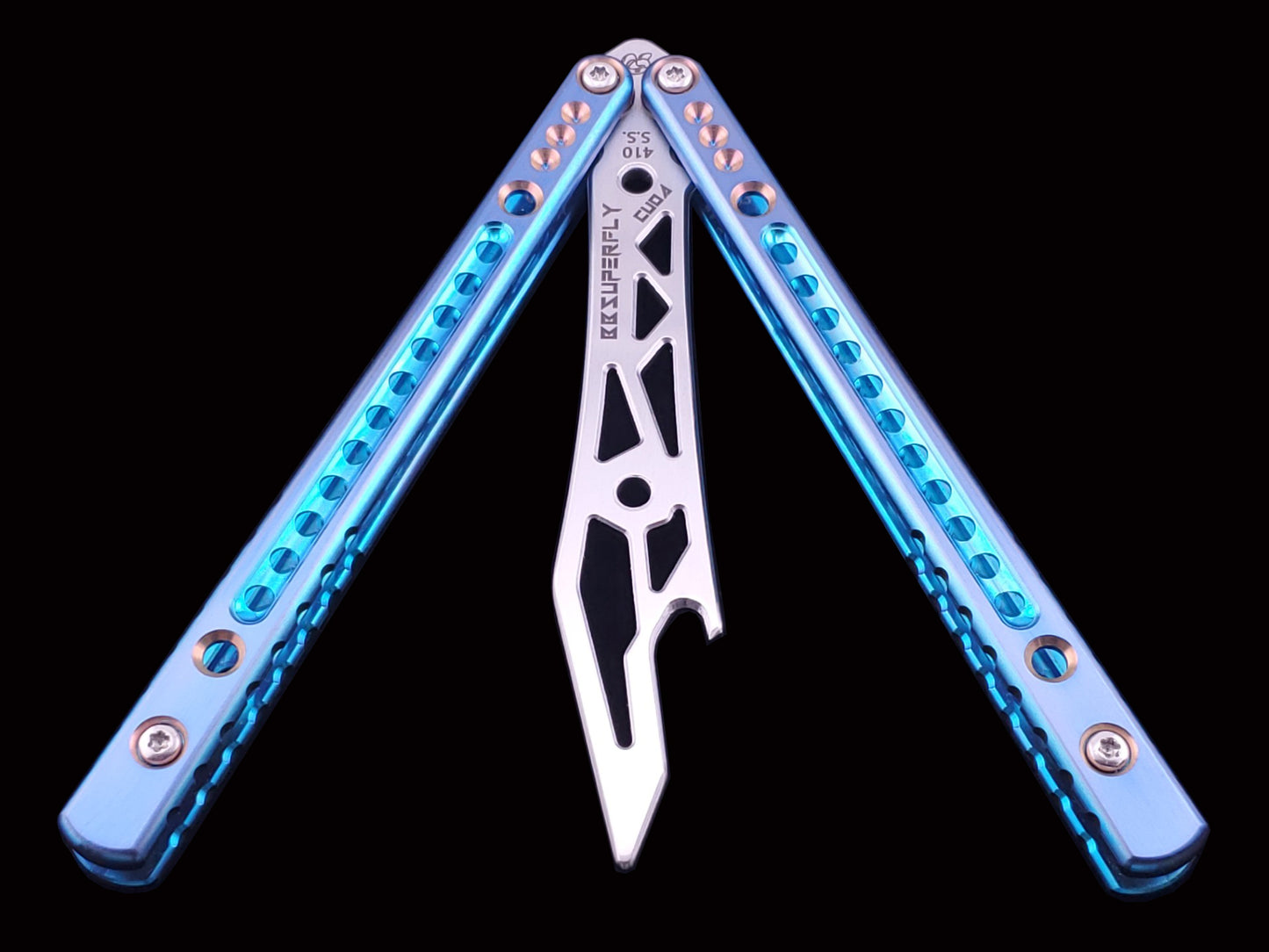 BBSuperFly Cuda with Teal,  Blue and Rose Gold Anodizing