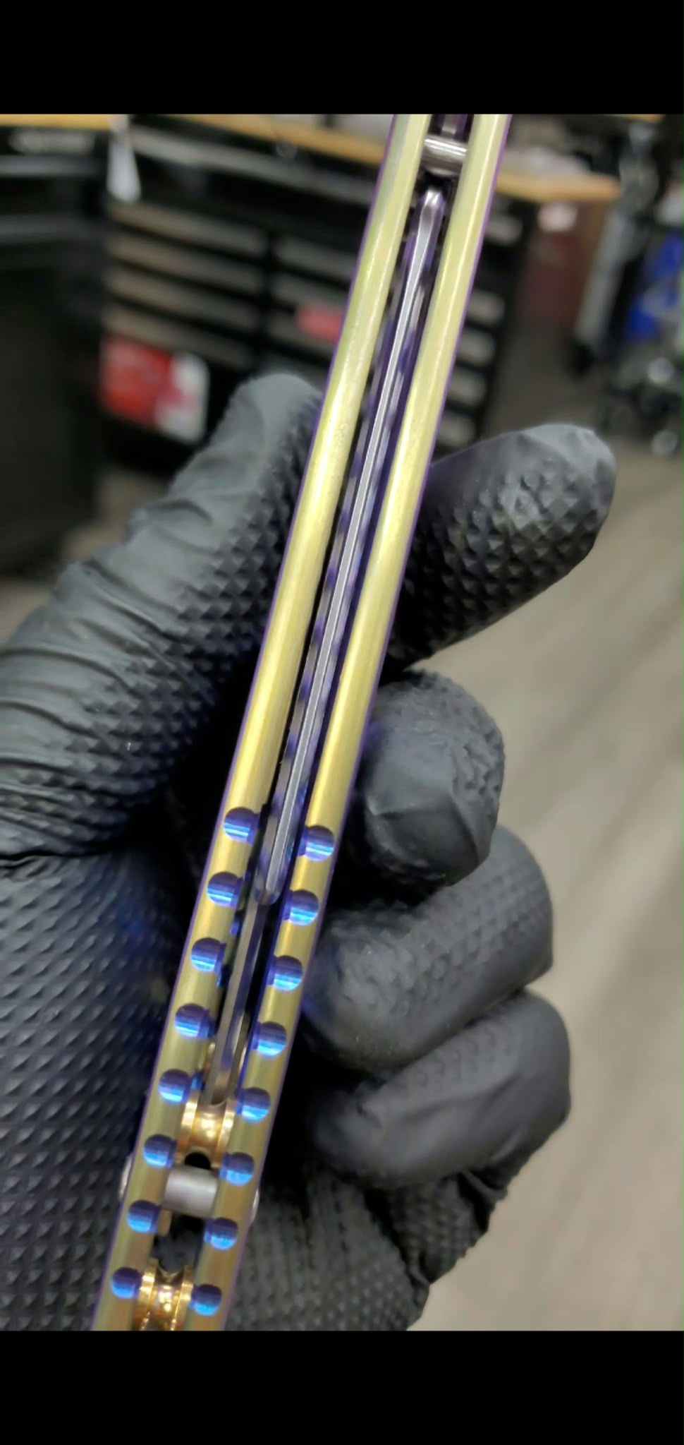 BBSuperFly Vulcan Series in Purple and Blue Fade Anodize with Golden Highlights